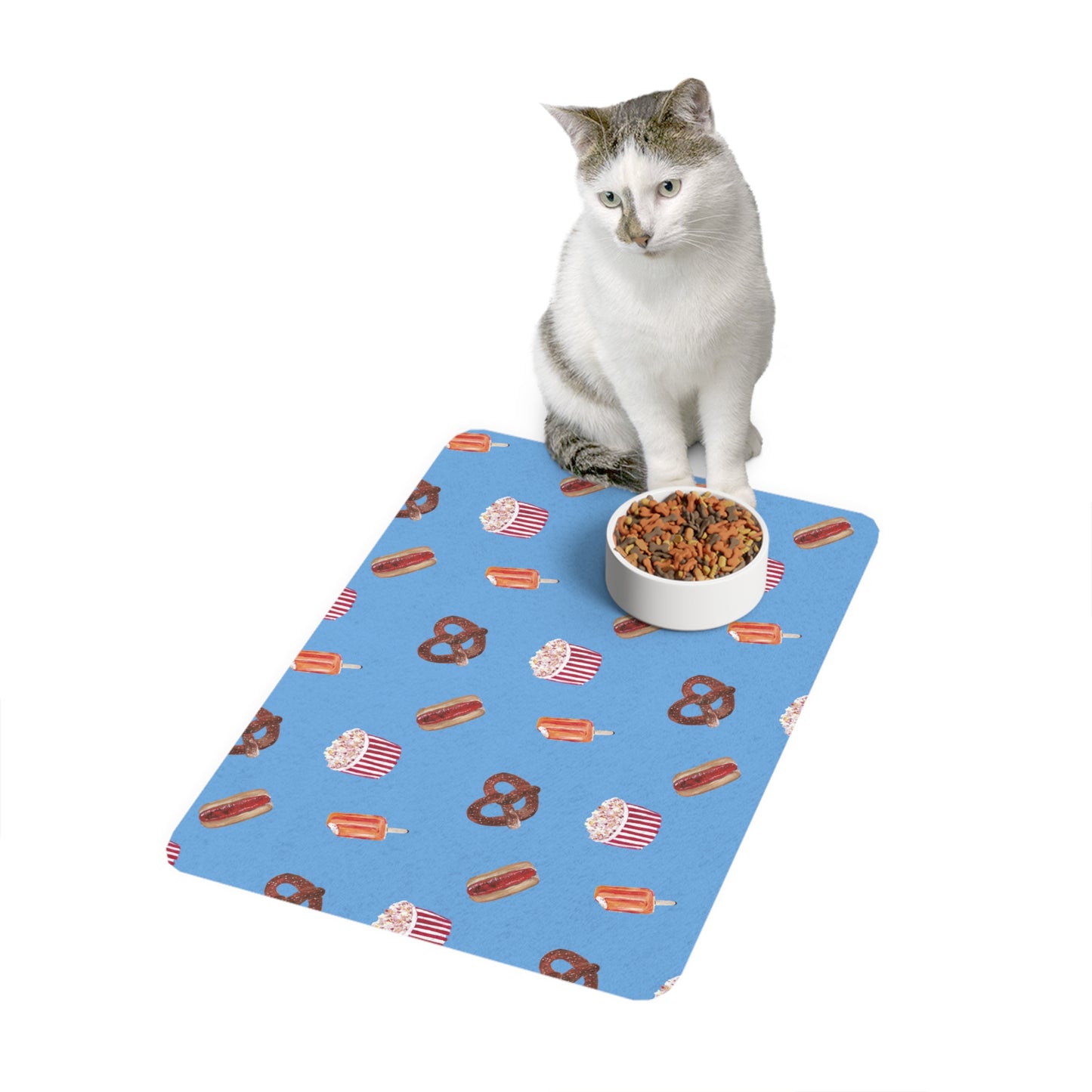 Whimsical Pet Food Mat - Fun Snack Pattern (12x18)