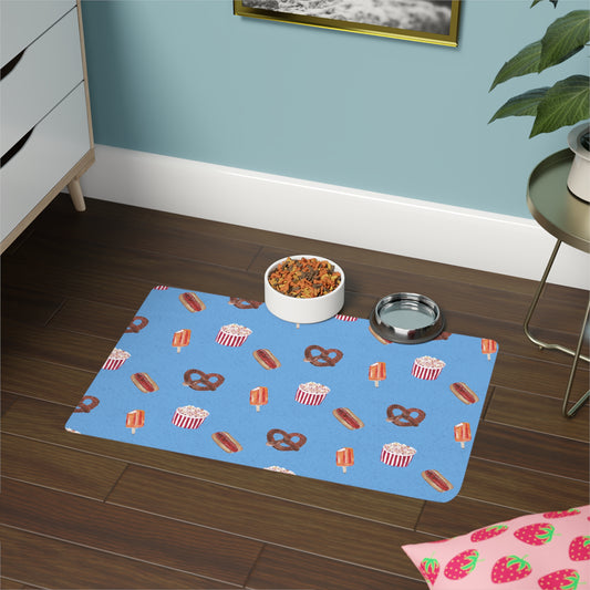 Whimsical Pet Food Mat - Fun Snack Pattern (12x18)