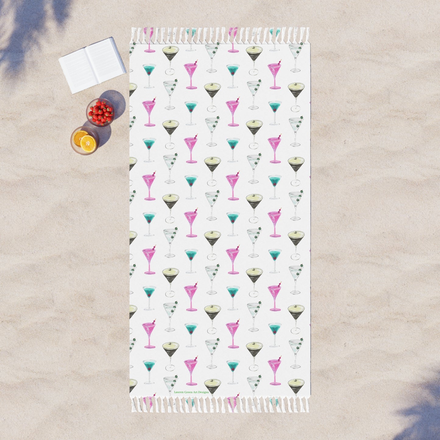 Boho Beach Towel – Colorful Cocktail Pattern for Summer Fun